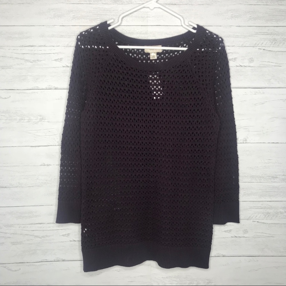 Purple Crochet Knit Net Eyelet Long Sleeve Sweater